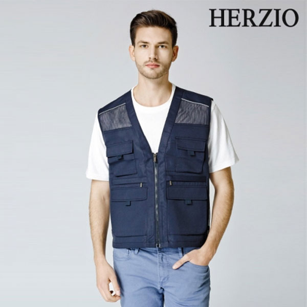 헤르지오 네이비 회사 작업 망사 조끼 HZ-V1707