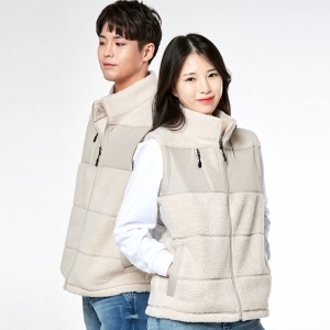 베이지 뽀글이 양털 후리스 플리스 겨울 단체복 조끼