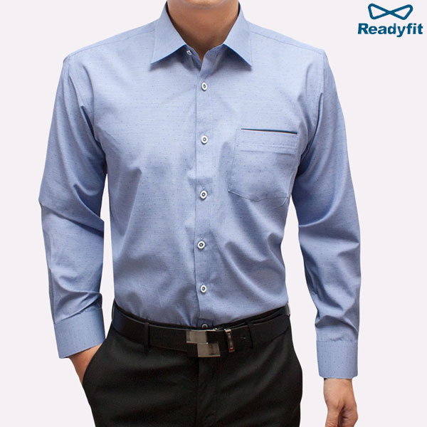 레귤러 핀도트 패턴 블루 셔츠 S7102