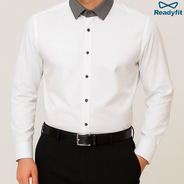 그레이 카라 포인트 화이트 셔츠 SV5125