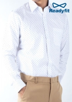 블루 도트 프린트 하얀색 긴팔 와이셔츠 단체복 셔츠 제작 DWL51-2