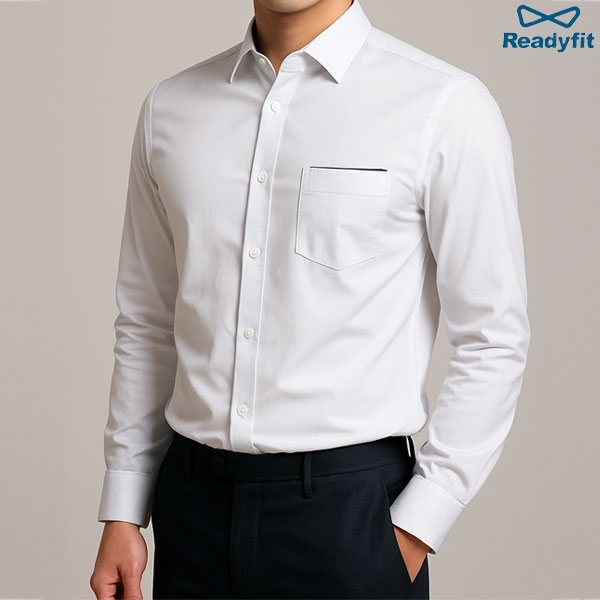 도트 포인트 포켓 화이트 레귤러 셔츠 S1001