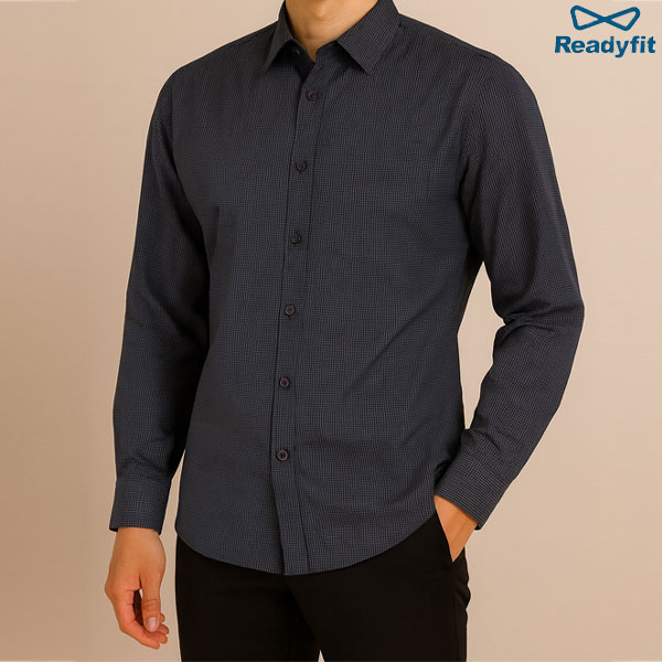 화이트 체크 네이비 슬림 셔츠 S1108