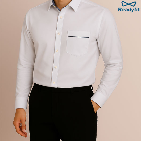 시크릿 브이 패턴 화이트 슬림 셔츠 SV8115