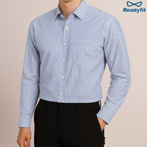 쿨 스트라이프 블루 레귤러 긴팔 셔츠 S9137