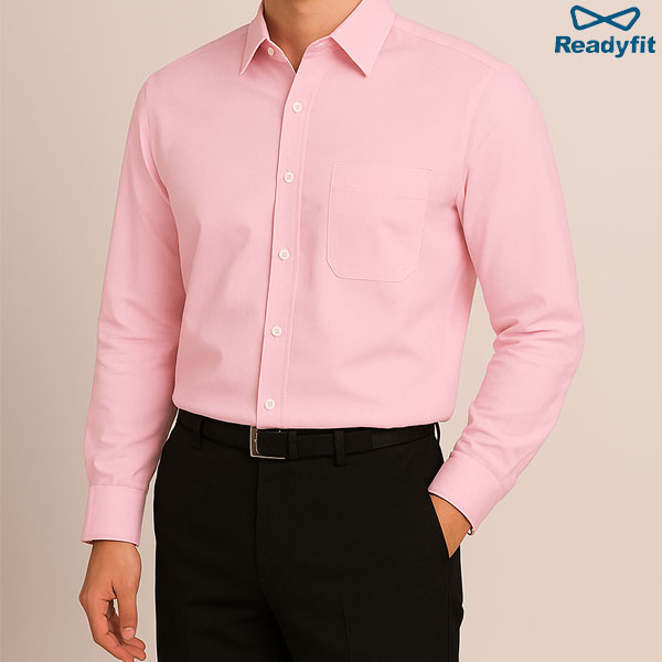 남자 데일리 분홍 핑크색 기본핏 오픈카라 긴팔셔츠 RF1107