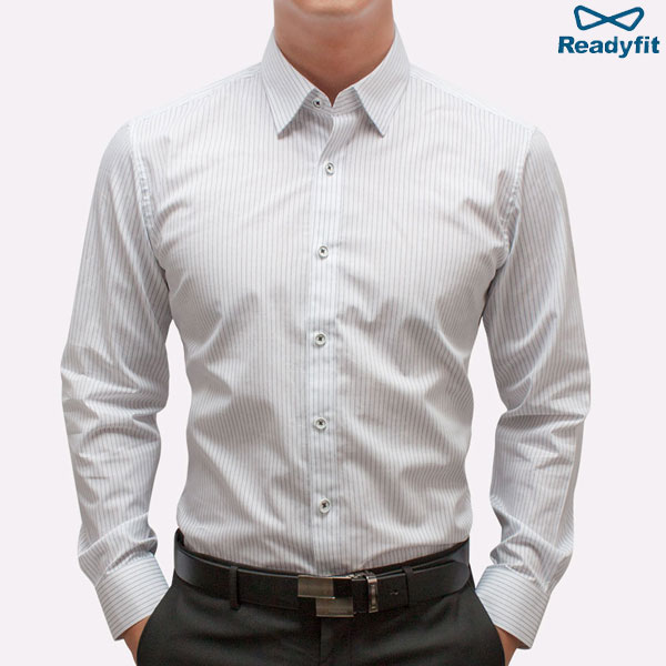 슬림 화이트 스트라이프 긴팔셔츠 SV8107