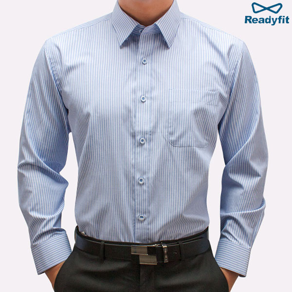 레귤러 블루 스트라이프 패턴 긴팔셔츠 S8112