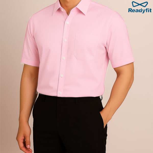 핑크 레귤러핏 반팔 기본 와이셔츠 RF2107