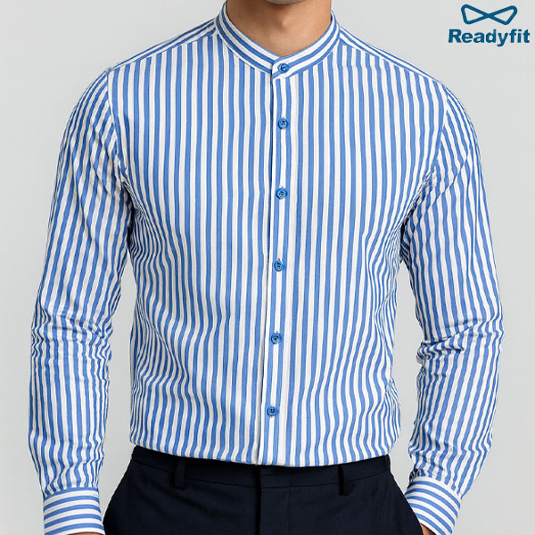 슬림 런던 스트라이프 차이나칼라 긴팔 셔츠 SV7130