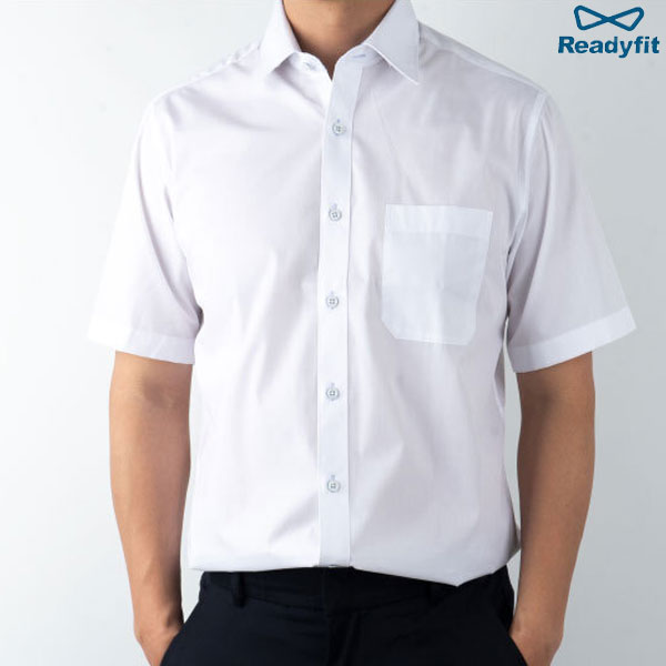 레귤러 스트라이프 배색 화이트 반팔 와이셔츠 단체복 RF2132