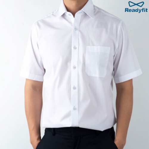 레귤러 스트라이프 배색 화이트 반팔 와이셔츠 단체복 RF2132