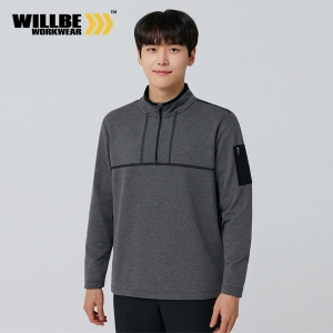 윌비(WILLBE) 그레이 반집업 기모 티셔츠 CT-619