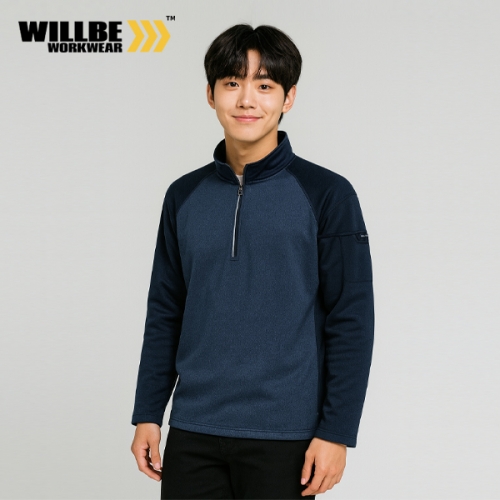 윌비(WILLBE) 배색 기모 반집업 티셔츠 CT-620