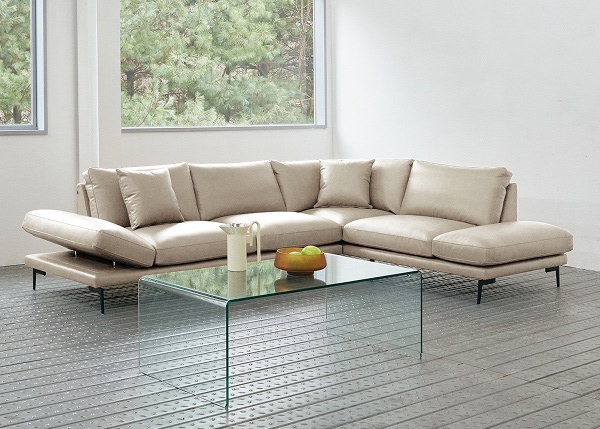 로프트 4인 오픈코너형 베티버 천연 면피 소가죽 소파