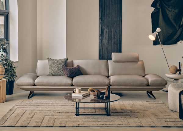 카미노 컴팩트 4인 베티버 천연 면피 소가죽 소파