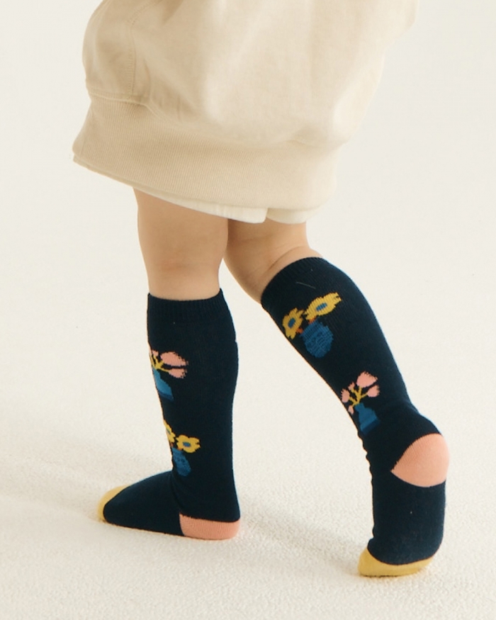 I Hate Monday X Pinzle House Plant Navy Kids Knee Socks