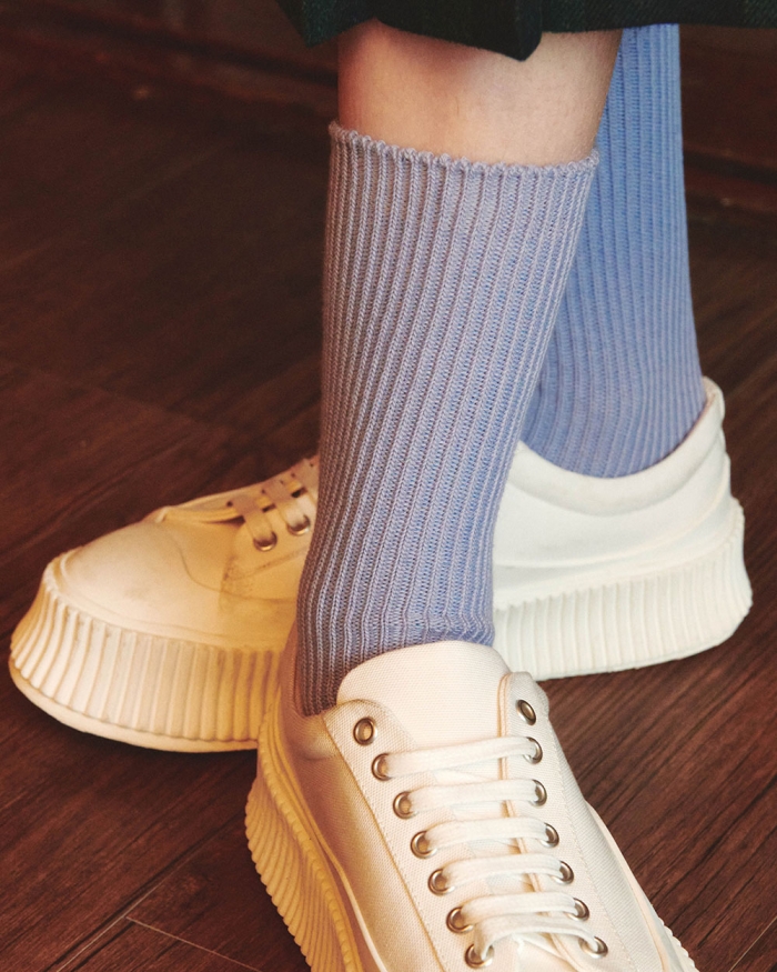 I Hate Monday X Via Willo Rib Socks Cream Blue