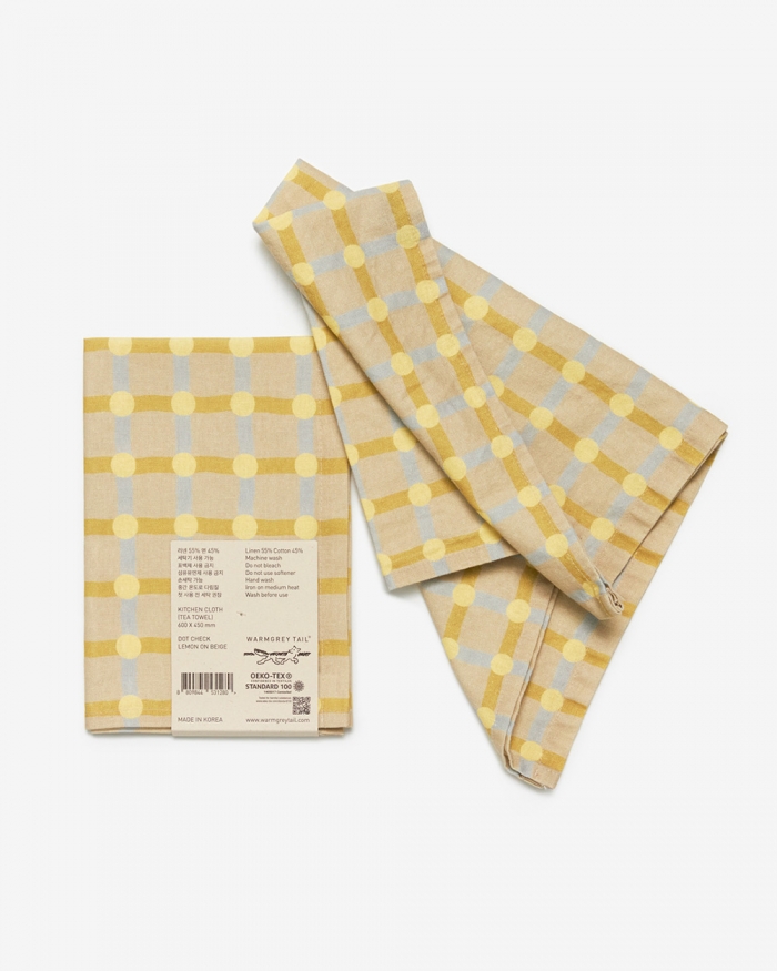 DOT CHECK KITCHEN CLOTH - LEMON ON BEIGE