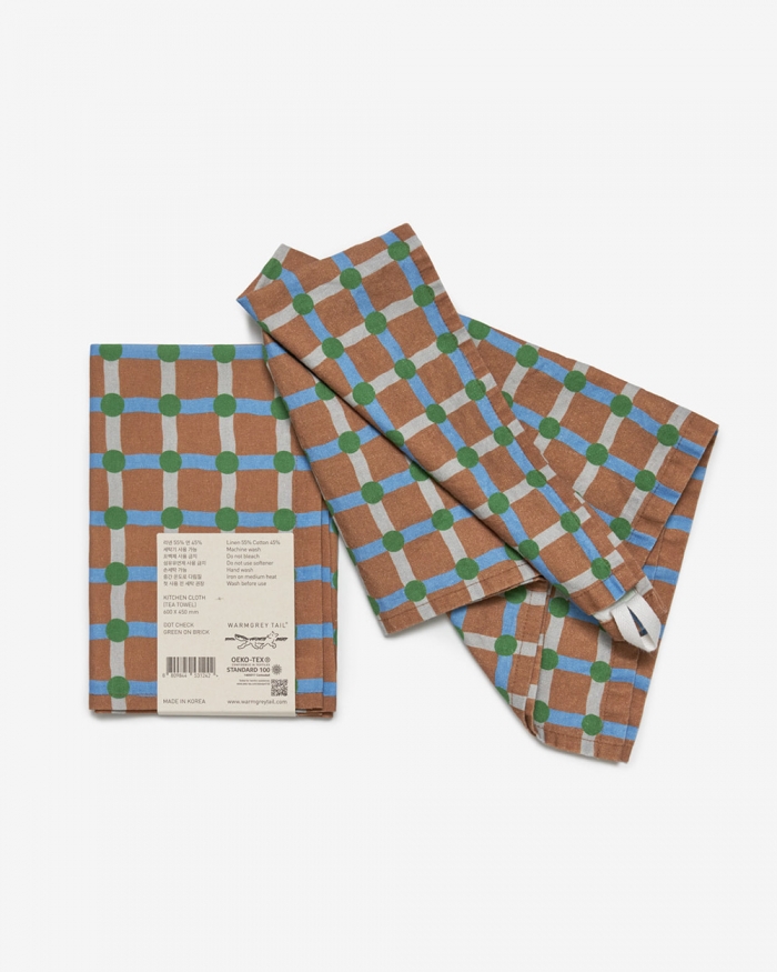 DOT CHECK KITCHEN CLOTH - GREEN ON BRICK