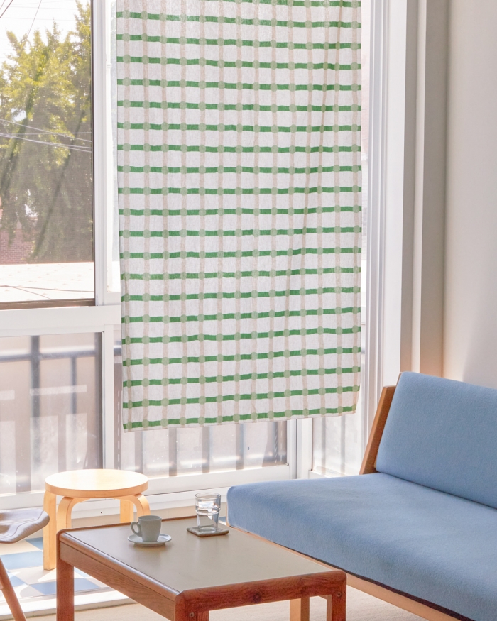 DOT CHECK FABRIC - PALE GREEN ON WHITE