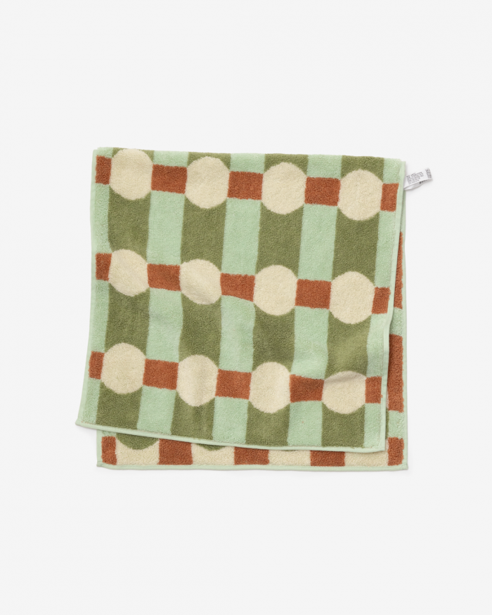 DOT CHECK FACE TOWEL - CREAM ON MINT