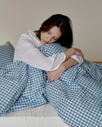 블루 깅엄 체크 침구세트(이불커버+베개커버)