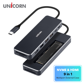 유니콘 NVMe M.2 & 4K 미러링 HDMI 9in1 멀티외장하드케이스 USB허브+카드리더 SM-1200H