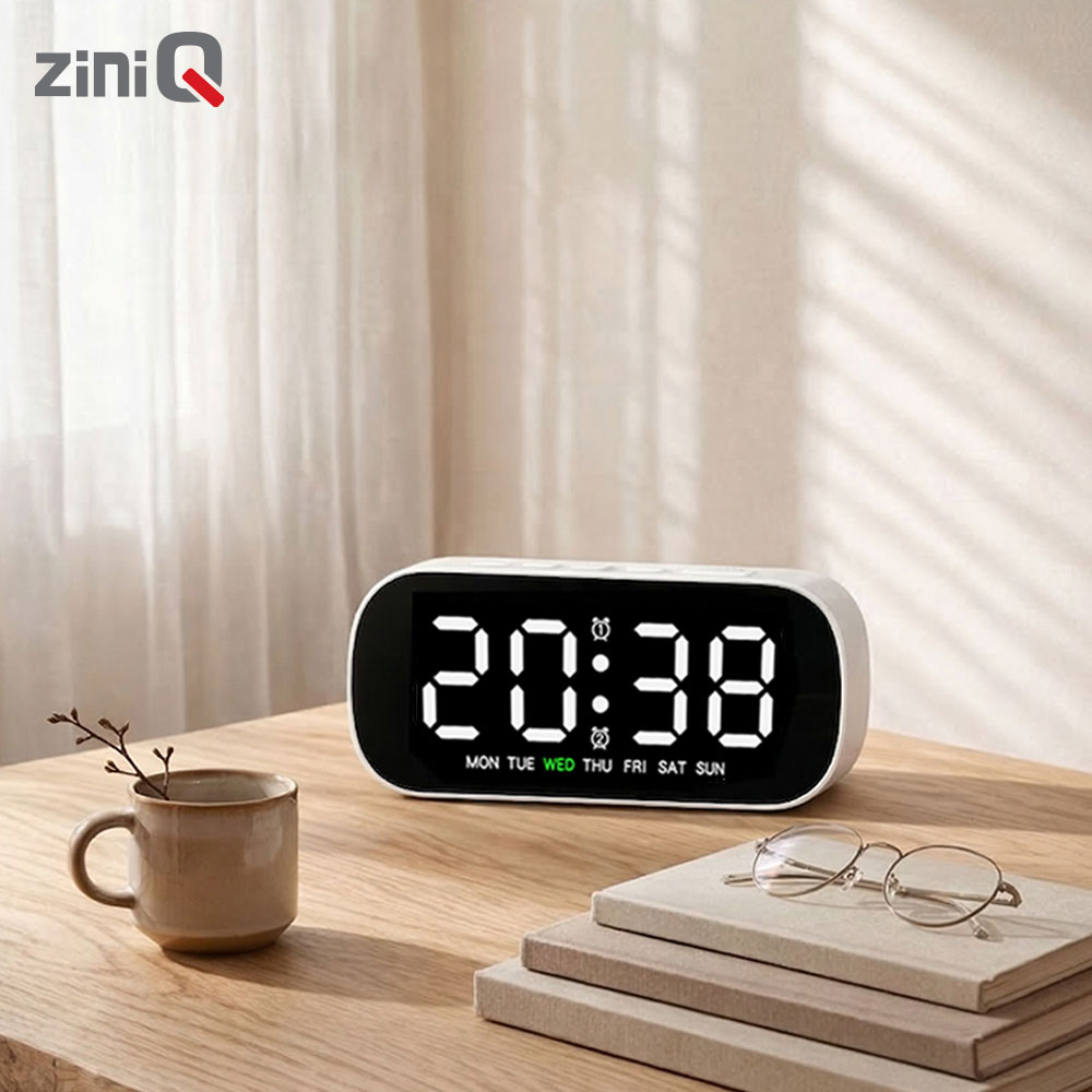 지니큐 LED 무소음 전자알람시계 온도 날짜 시간 탁상용 ZQ-CM300