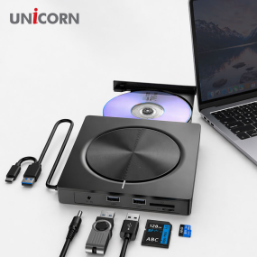 유니콘 5 in 1멀티 USB A+C타입 외장 CD/DVD RW  USB허브 카드리더기 내장 CD-500R