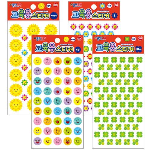 1500교육용스티커 표정,클로버,해바라기,꽃 ,출석스티커