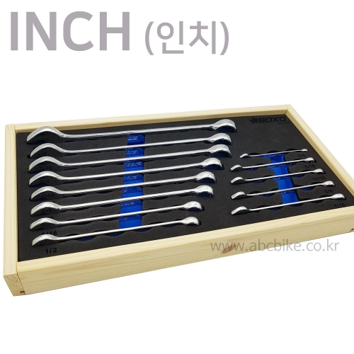 BOXO 인치타입 가다스패너 세트 콤비네이션렌치 세트 - 원목트레이 포함 (13PCS)