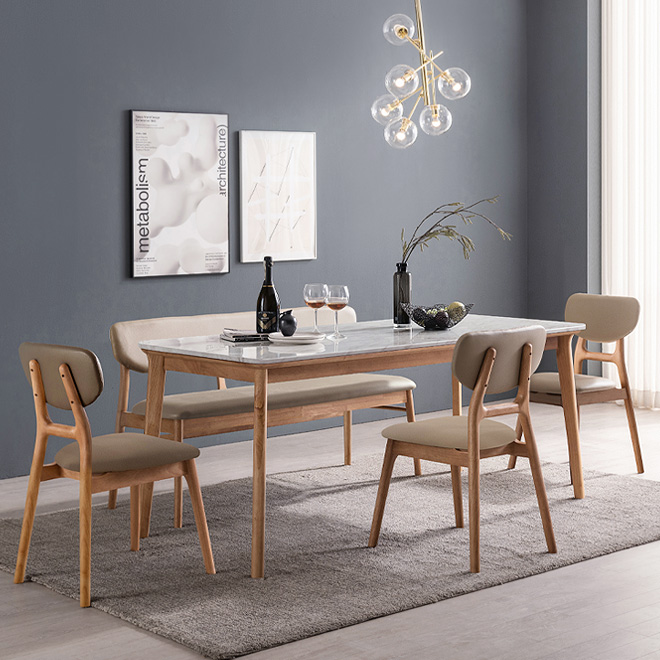 헤이미쉬홈 헤이든 6인용 원목 비앙코카라라 대리석 식탁 세트 1800