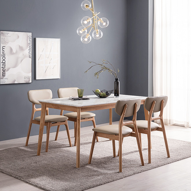 헤이미쉬홈 헤이든 4인용 6인용 고무나무 원목 비앙코카라라 대리석 식탁 테이블 세트