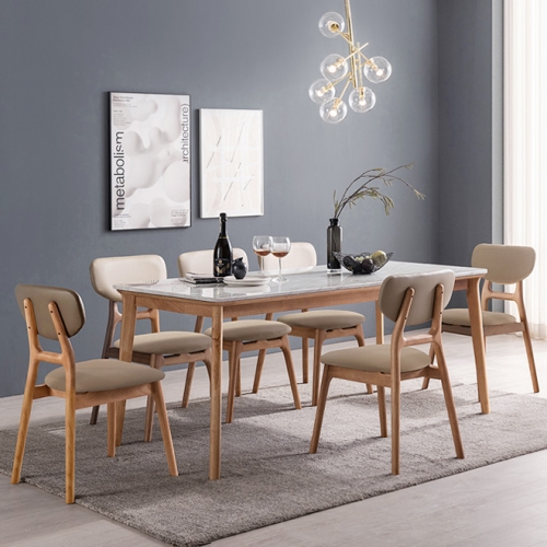 헤이미쉬홈 헤이든 4인용 6인용 고무나무 원목 비앙코카라라 대리석 식탁 테이블 세트