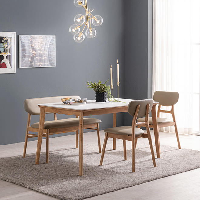 헤이미쉬홈 모리드 4인용 원목 포세린 통 세라믹 식탁 세트 1400