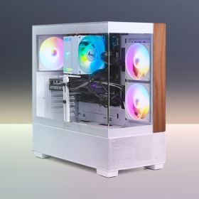 주연테크 카운터 D6 우드스타일 미들타워 ATX PC 케이스 화이트