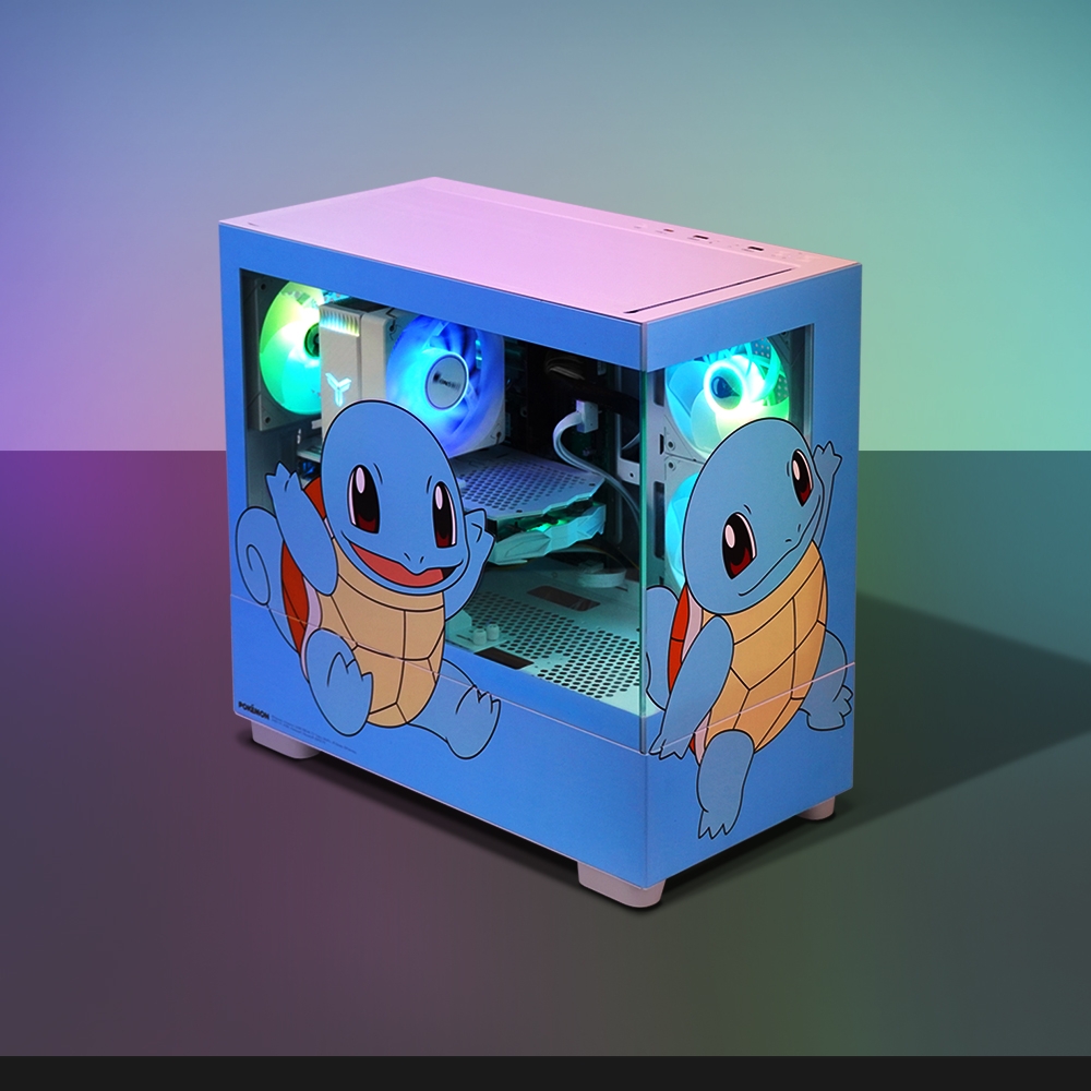 주연테크 포켓몬스터 꼬부기ARGB BTF 미니타워UV 코팅 인쇄 강화유리 PC 케이스