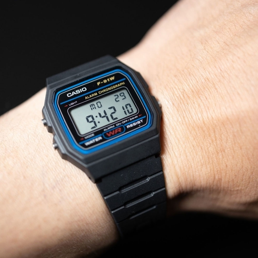 카시오 디지털 남성 우레탄 손목시계 스톱워치 전자시계 F-91W-1JH