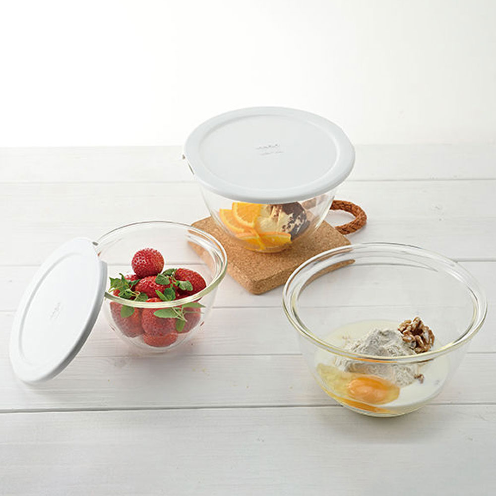 일본 하리오 내열유리 뚜껑 믹싱볼 3개세트