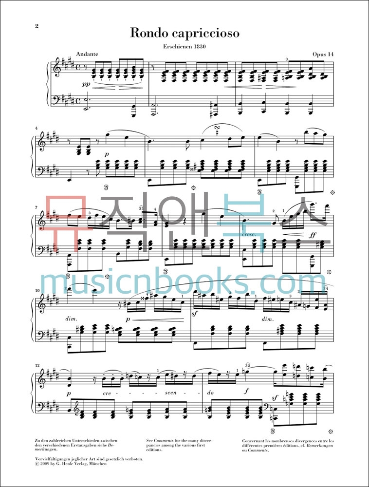 헨레 멘델스존 론도 카프리치오소 [HN919] Henle 정식수입 원전 피아노 악보