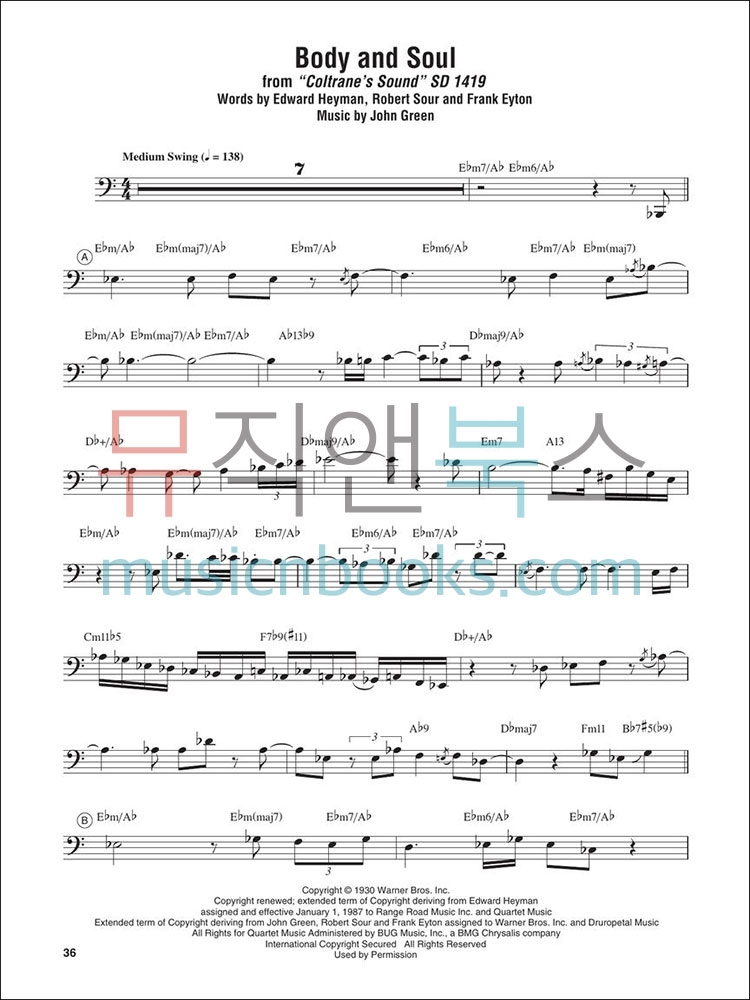 John Coltrane Omnibook - Bass Clef존 콜트레인 옴니북 - 낮은음자리표[00307394]*