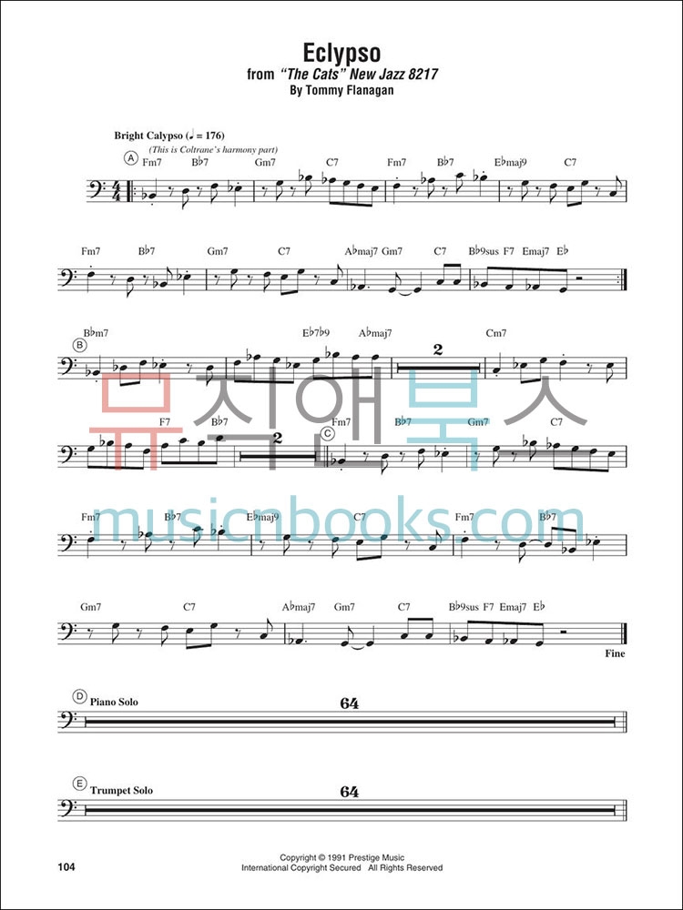 John Coltrane Omnibook - Bass Clef존 콜트레인 옴니북 - 낮은음자리표[00307394]*