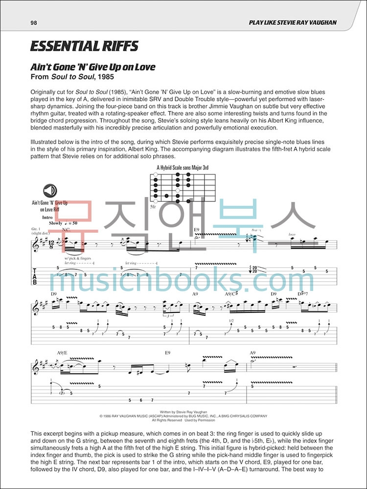 스티비 레이 본 기타 타브 악보 겸 교재 (온라인 음원 포함) Play like Stevie Ray Vaughan [00127587]