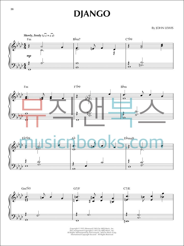 모던 재즈 쿼텟 재즈 피아노 솔로 악보 Modern Jazz Quartet Jazz Piano Solos [00307270]