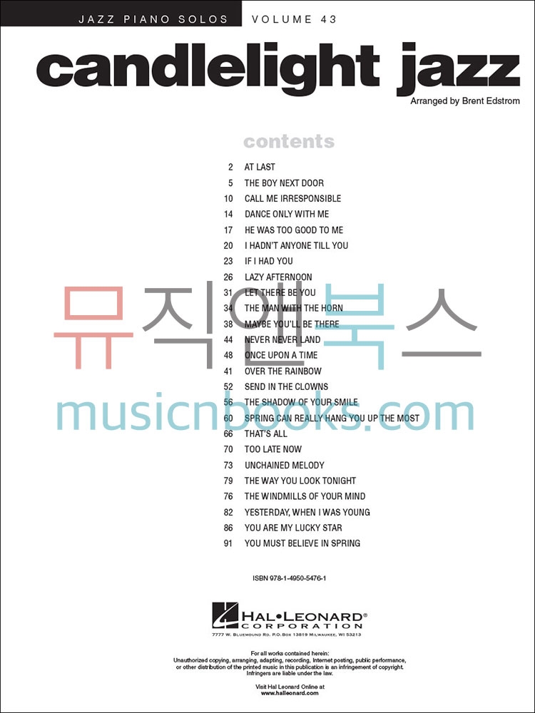 캔들라이트 재즈 피아노 솔로 악보 Candlelight Jazz Piano Solos [00154901]