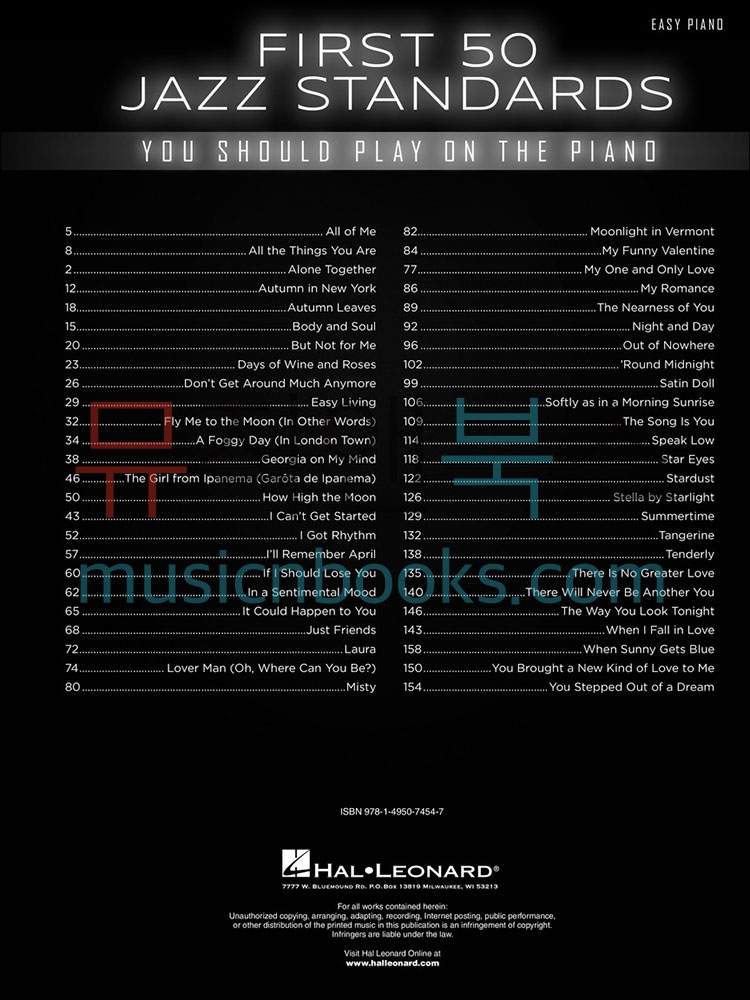 50개의 쉬운 재즈 스탠다드 피아노 악보 First 50 Jazz Standards You Should Play on Piano [00196269]