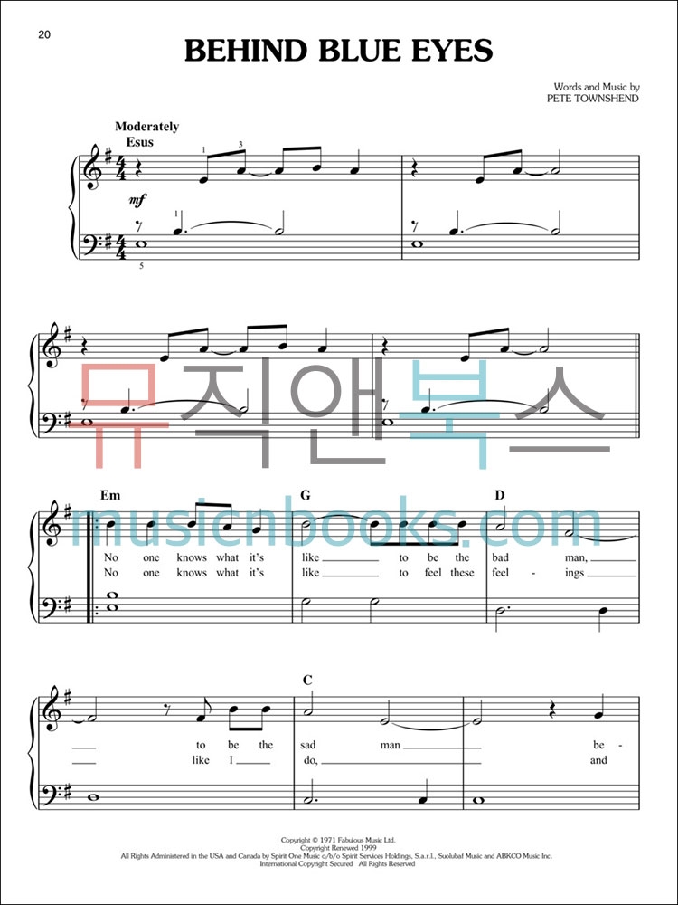 50개의 쉬운 록 피아노 악보 First 50 Classic Rock Songs You Should Play on Piano [00195619]