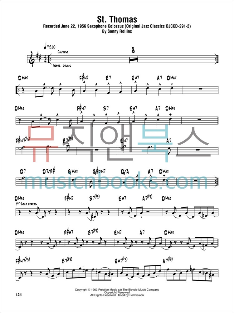 소니 롤린스 옴니북 B플랫 색소폰 솔로 악보 Sonny Rollins Omnibook B-flat [00232485]
