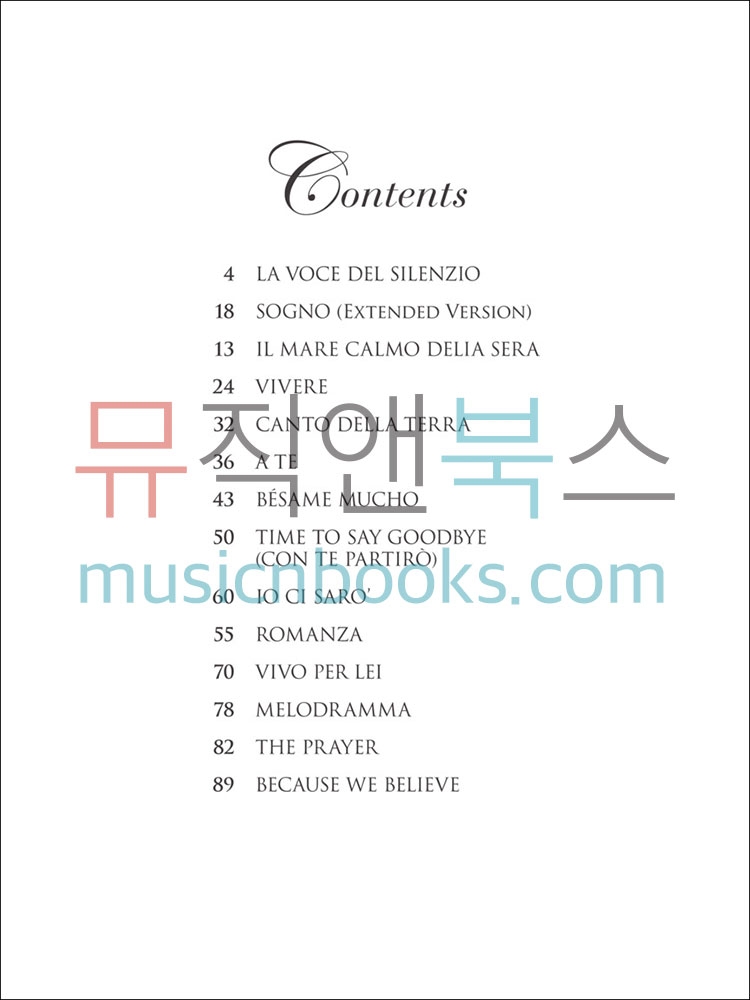 안드레아 보첼리 피아노 악보 The Best Of Andrea Bocelli Vivere [00284720]